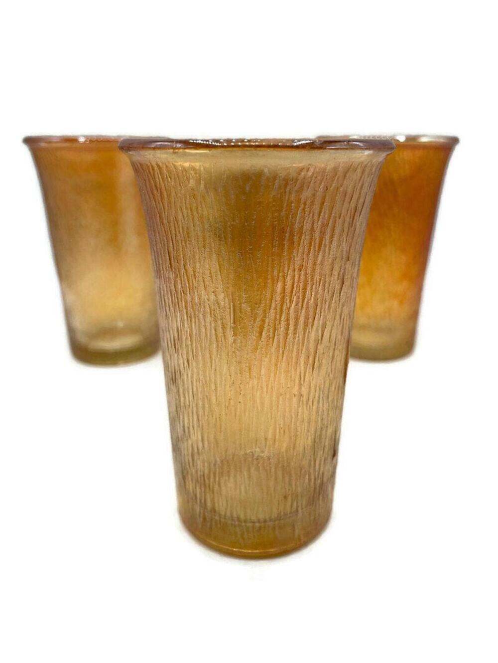 Vintage Jeannette Glass Tumblers: Carnival Marigold Iridescent Tree Bark Pattern